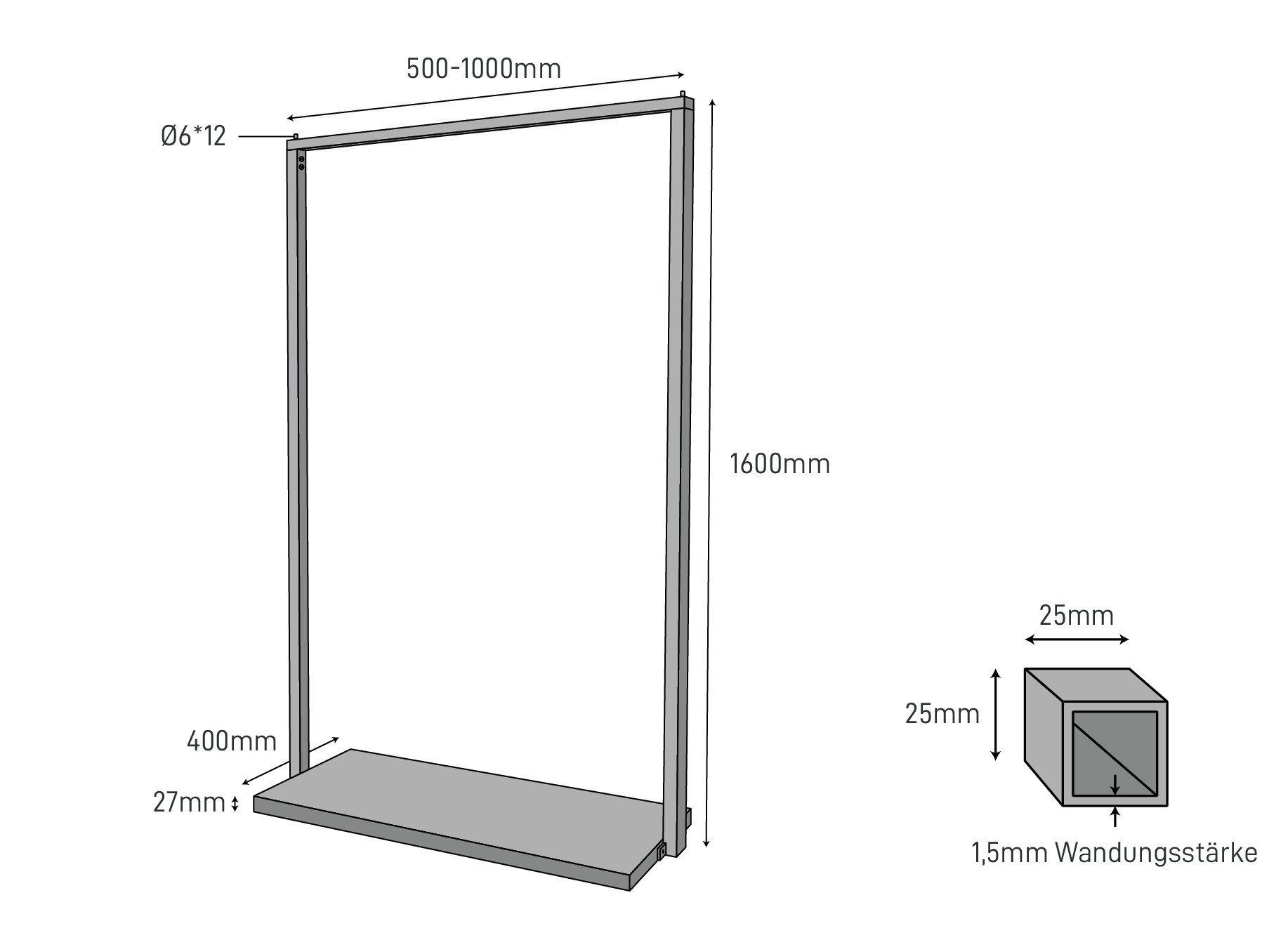 Natural Goods Berlin Kleiderständer BASIS, Kleiderstange aus stabilem Metall, Freistehende Garderobenstange