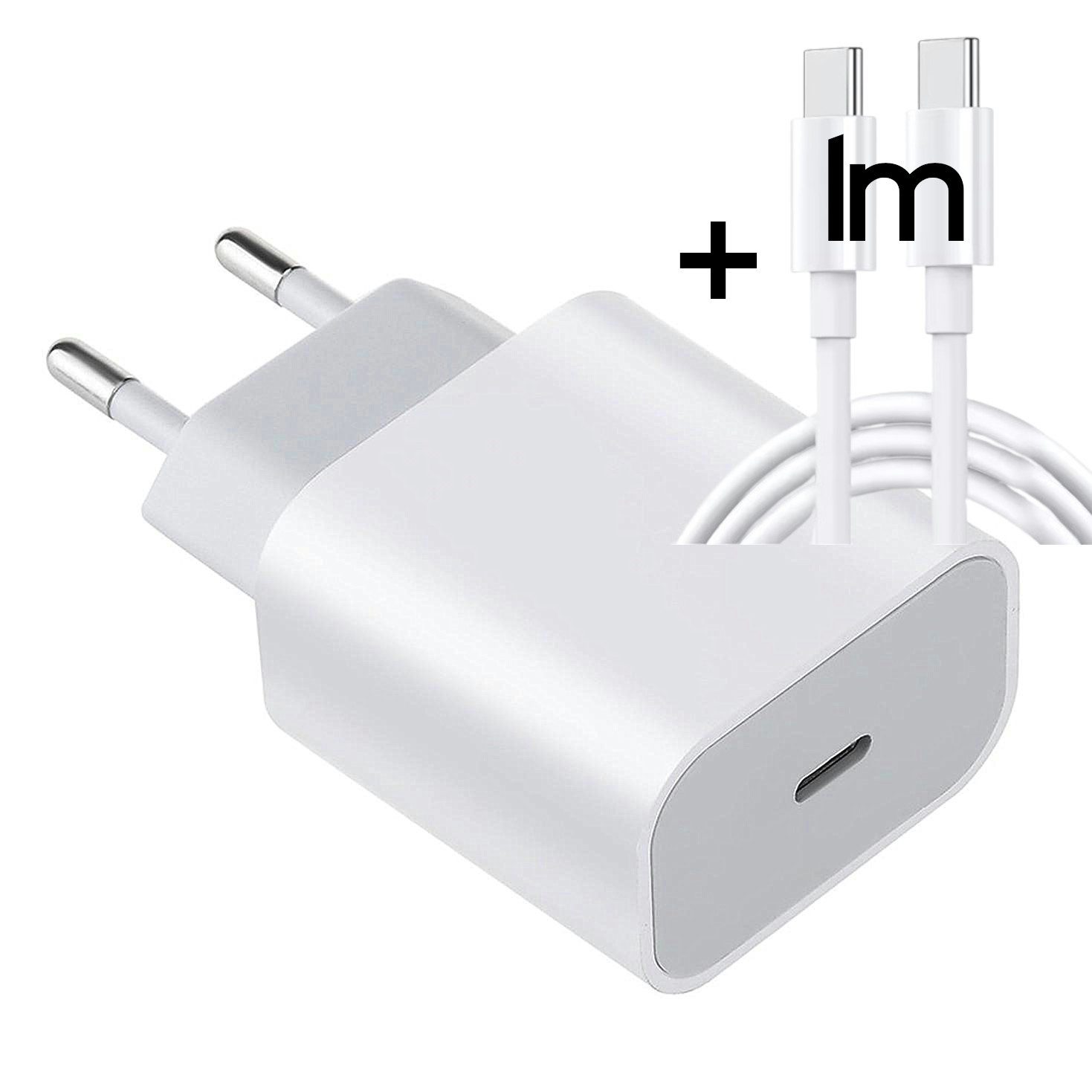 TradeNation Ladeset USB-C to C Kabel 1m 20W Schnellladegerät iPhone 15 Ladekabel Smartphone-Ladegerät (Ladegerät + Kabel, 100 cm USB C Kabel Ladegerät, iPhone 15, Huawei, Xiaomi, Samsung, HTC, LG)
