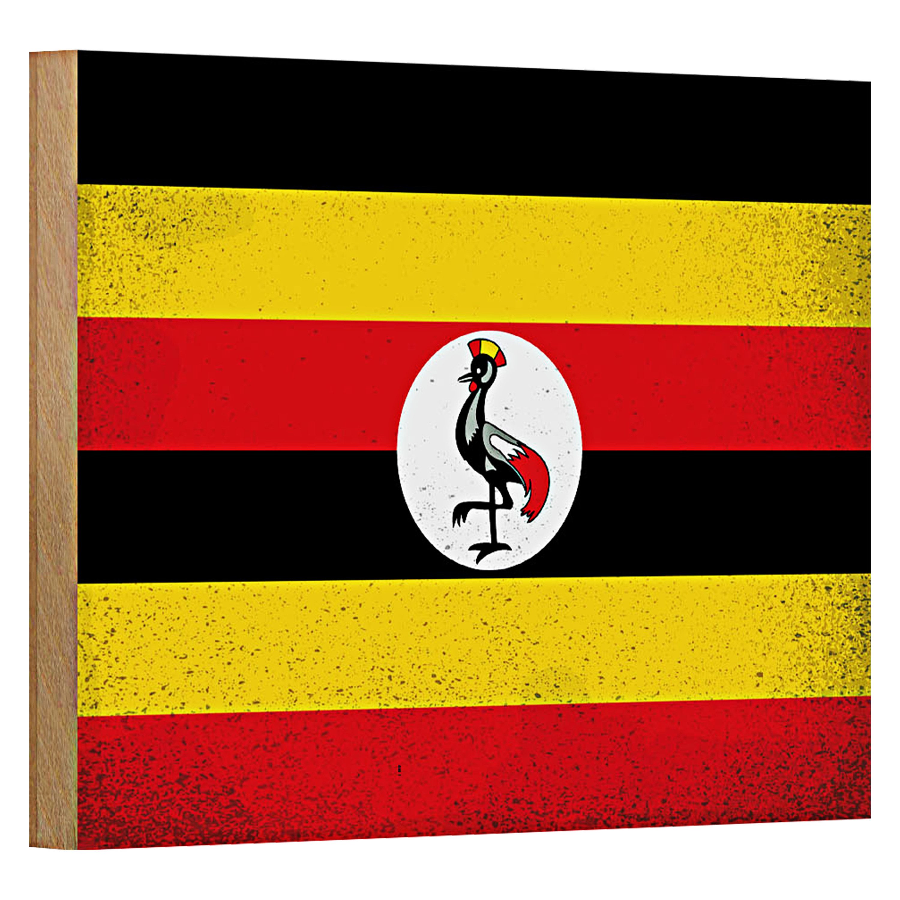 Roomando Holzbild Flagge Uganda 18x12cm Flag of Uganda Vintage