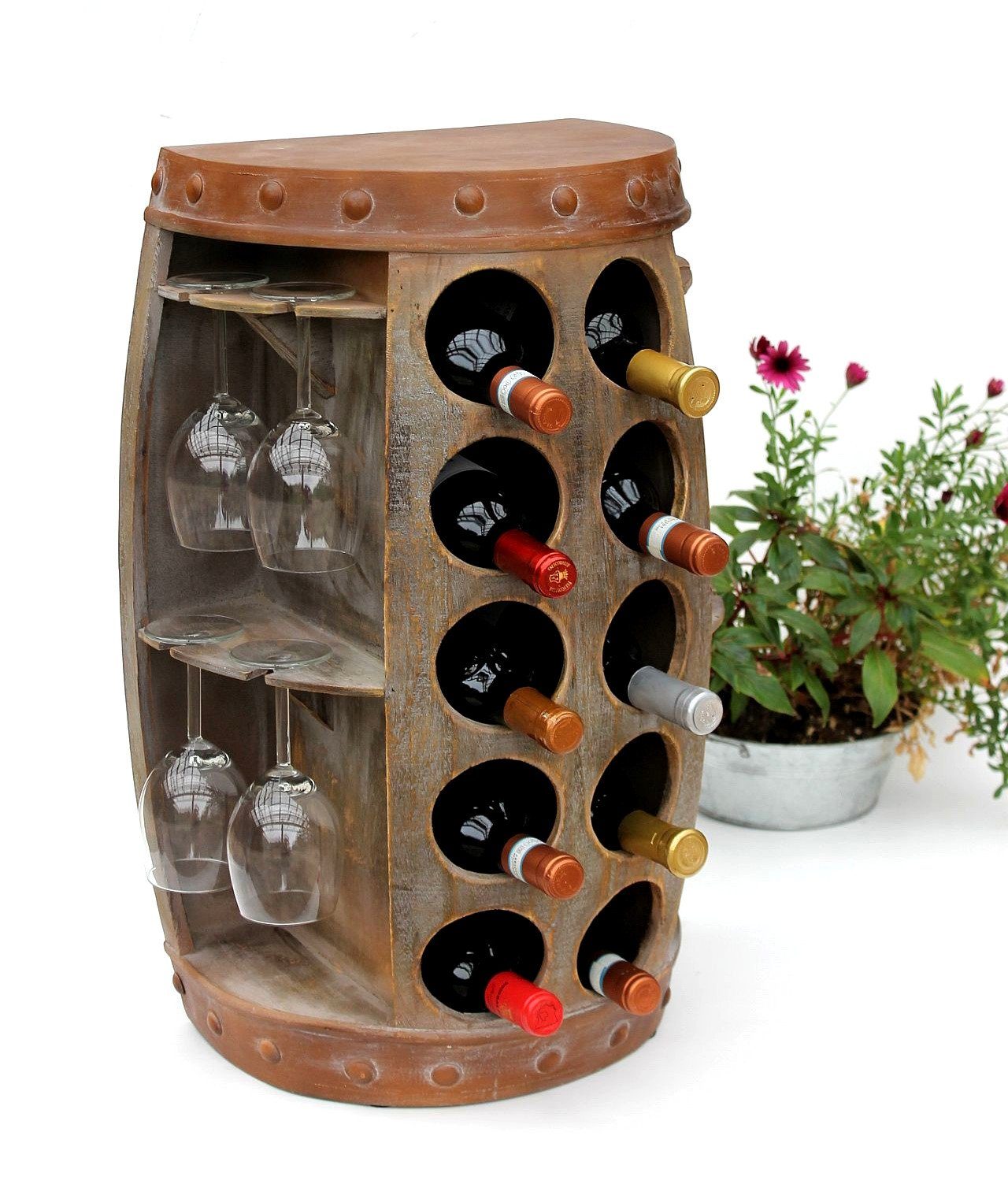 DanDiBo Weinregal Weinregal Weinfass 1547 Beistelltisch Schrank Fass aus Holz 65cm Weinbar Bar Wandtisch Flaschenregal