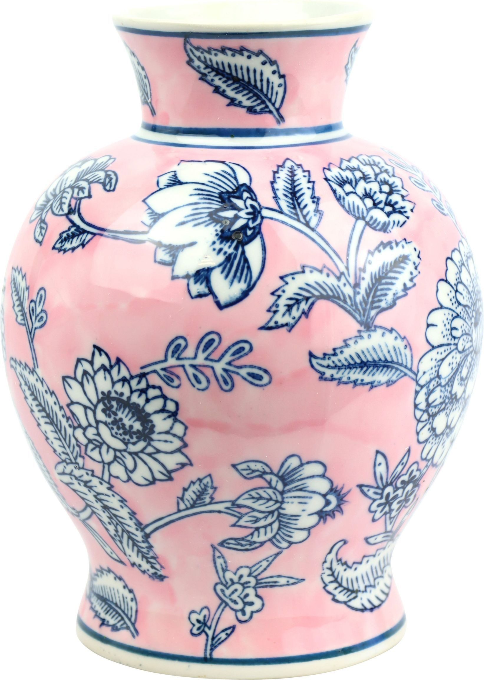 FURNARO Dekovase (1 St), Rosa Porzellanvase mit filigranen Blüten im asiatischen Design