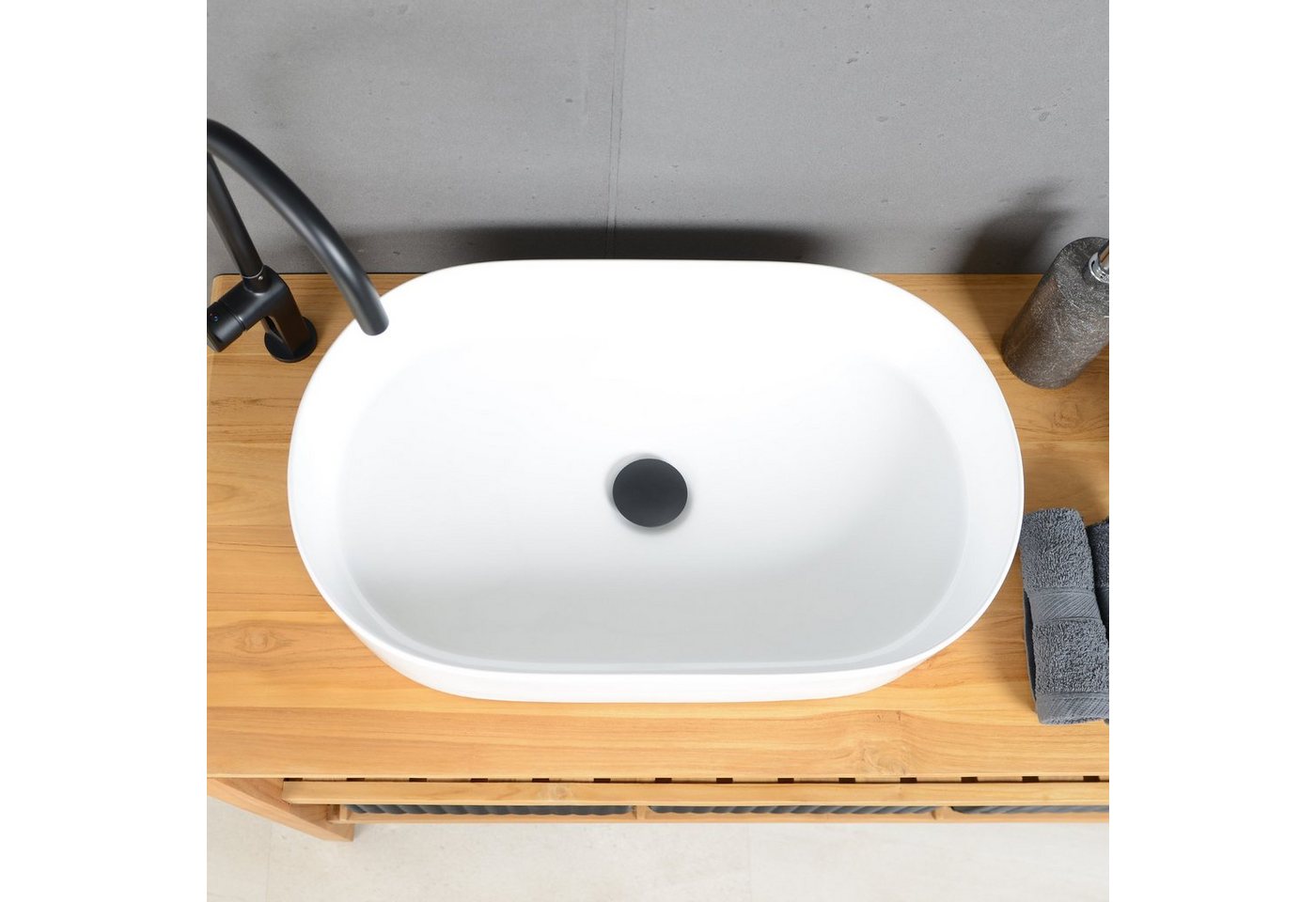 Thumbnail - wohnfreuden Aufsatzwaschbecken Keramik Aufsatzwaschbecken 60 cm oval weiß (Kein Set), NEW-5763