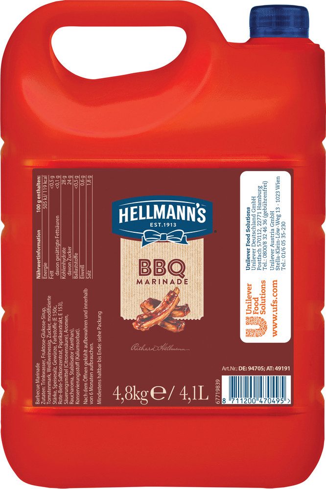 HELLMANN'S Saucen, Hellmanns BBQ Marinade rauchig wuerzig zum Marinieren 4800g