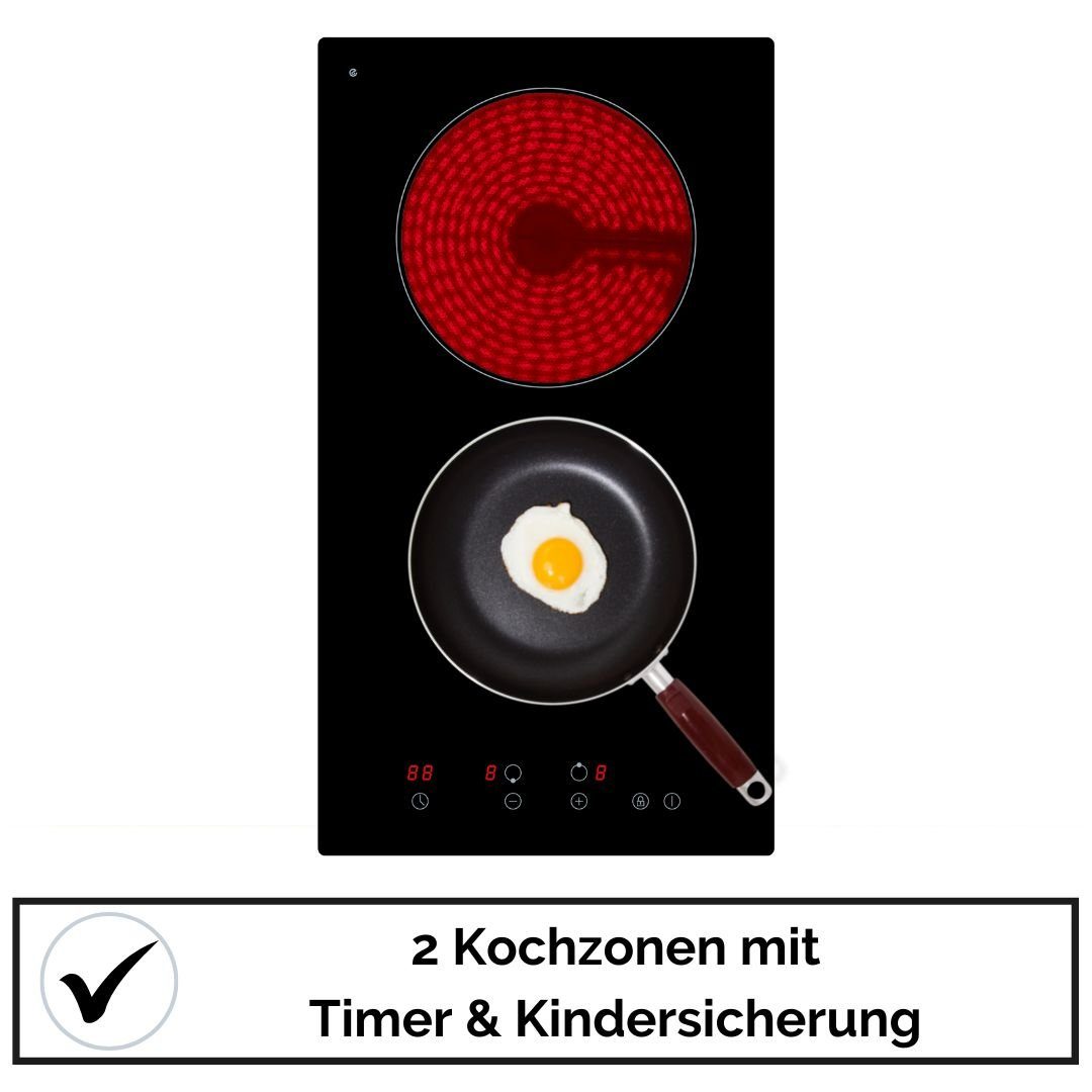 YUNA Doppelkochplatte YUNA Doppelkochplatte CALOR EBK2, Glaskeramik, Touch Control, 2900 Watt, 9 Leistungsstufen, Durchmesser 19 cm und 15,5 cm – Bild 4 von 5