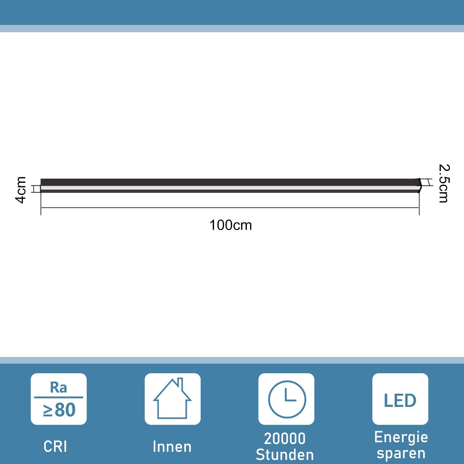 ZMH LED Wandleuchte Innen Wandlampe - 100CM Kaltweiß Schwarz Metall 32W Wohnzimmer Küche, ‎Wandmontage, LED fest integriert, 6500k, Energieeffizient Kein Flimmern für Flur Wohnzimmer