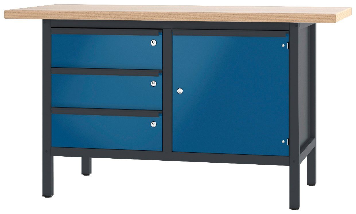 PADOR Werkbank 21 S 34, Höhe/Länge: 85,5x150 cm anthrazit/blau | Werkbänke