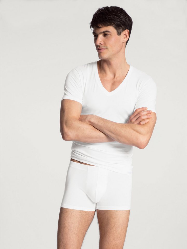 CALIDA V-Shirt Evolution mit tiefem V-Ausschnitt, Interlock-Qualität, Kurzarm, elastisch