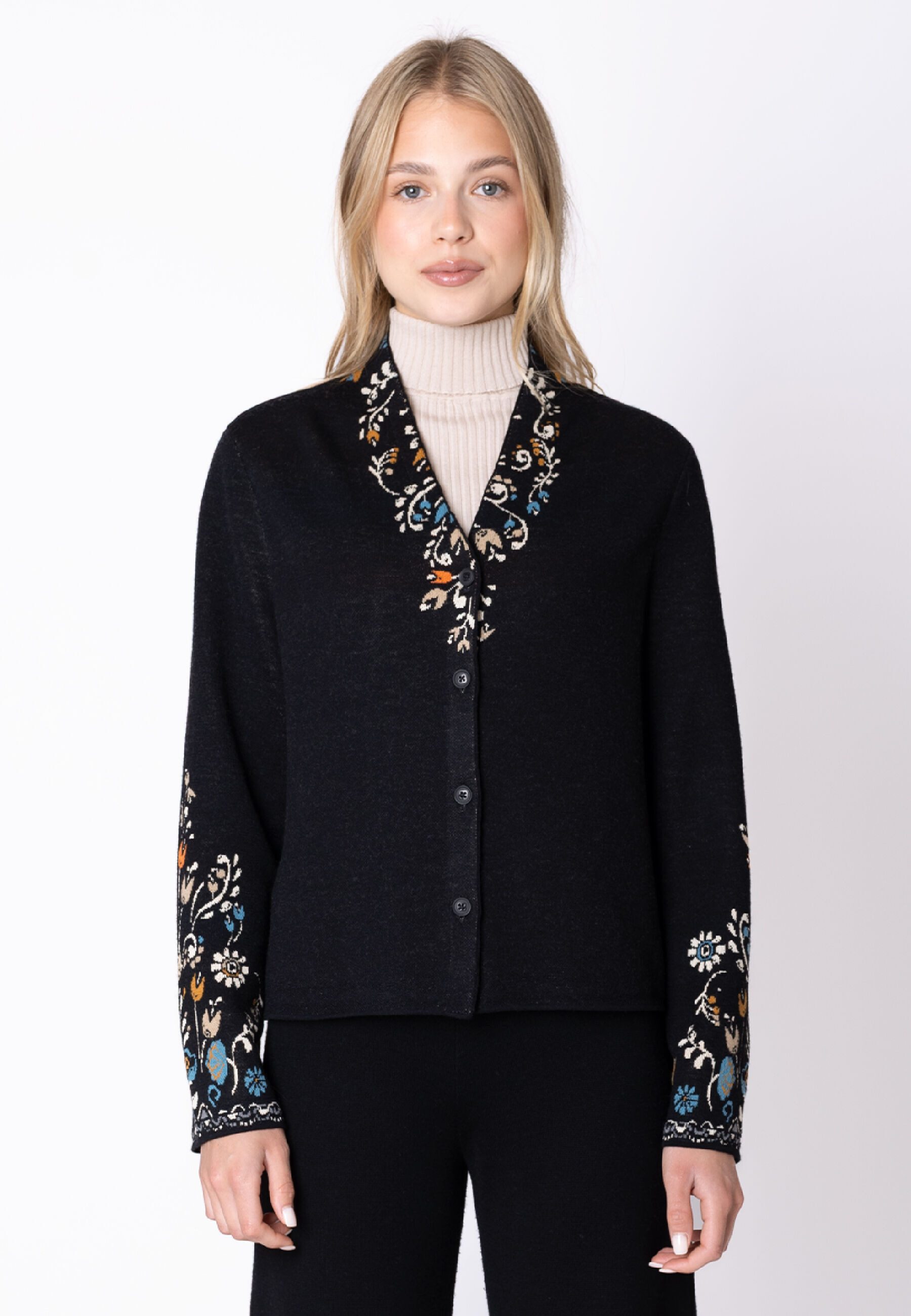 IVKO WOMAN Cardigan mit platziertem Motiv und eleganter Rückenfalte