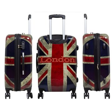 Trendyshop365 Hartschalen-Trolley Union Jack, bunter Koffer mit London-Motiv, 3 Größen, 4 Rollen, Zahlenschloss, Polycarbonat, Dehnfalte