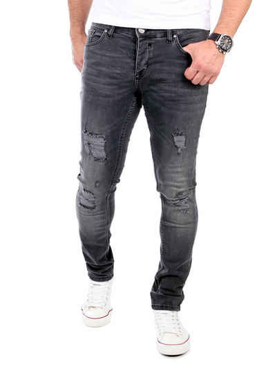 Reslad Destroyed-Jeans Reslad Jeans Herren Destroyed Look Slim Fit Denim Stretch Jeans-Hose Destroyed Look Slim Fit Jeans