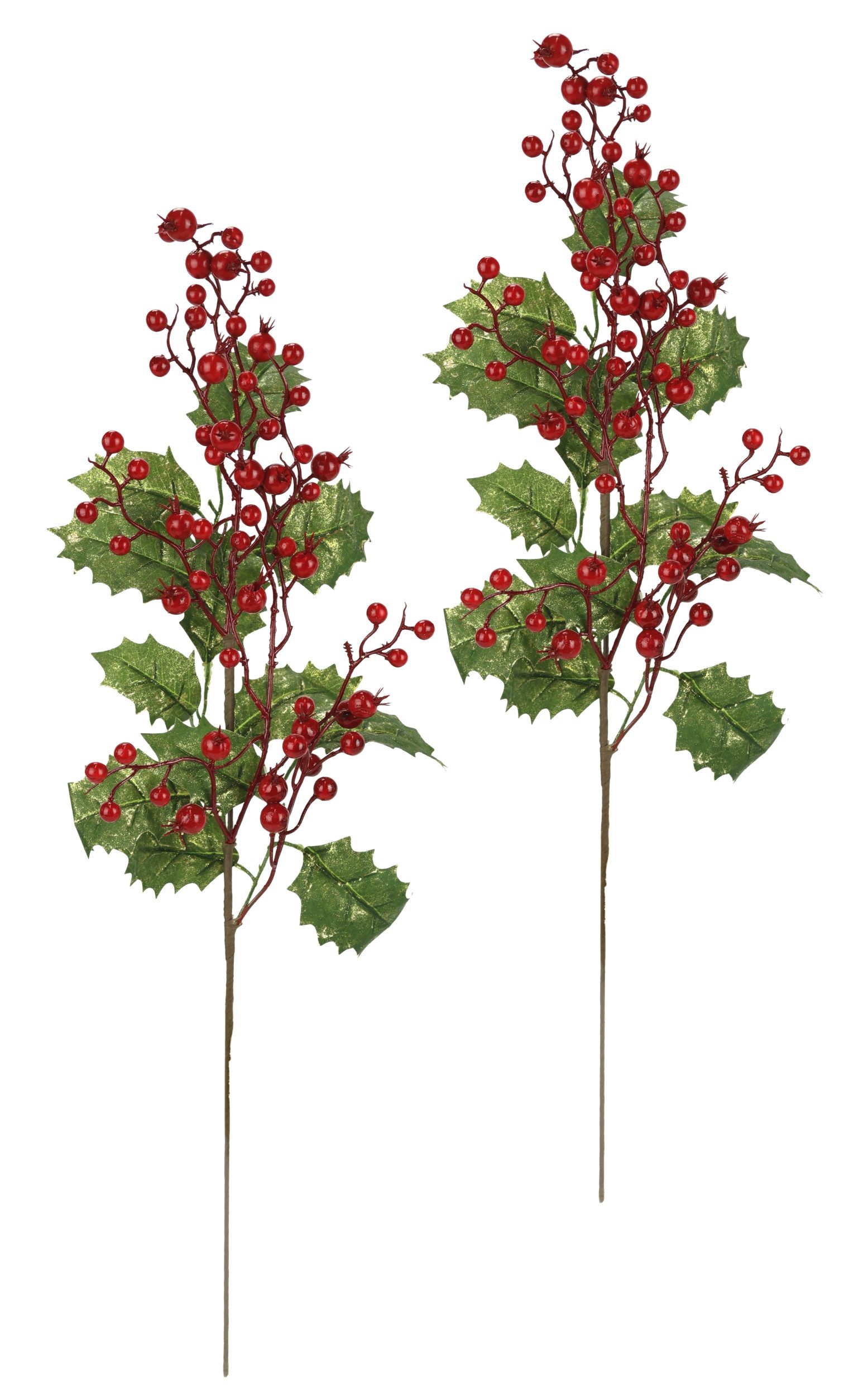 Kunstzweig Künstlicher Ilexzweig/Beerenzweig Tanne, I.GE.A., Höhe 64 cm, 2er Set Dekozweig Zweig Deko für Girlande Kranz Weihnachtsdeko