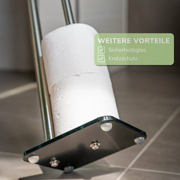 bremermann Toilettenpapierhalter Stand-WC-Rollenhalter 2in1, Ersatzrollenhalter, Edelstahl Glassockel
