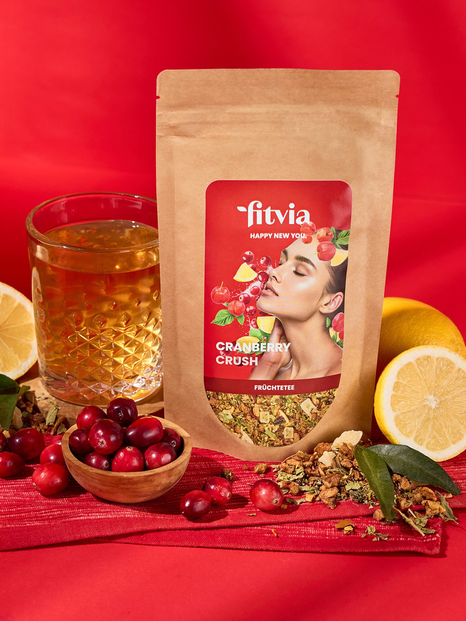 fitvia Tee Früchtetee Cranberry-Acerola, 100g, lose, (Früchtetee Cranberry-Acerola 100 g – loser Premium-Tee, 100g), mit erfrischender Cranberry & vitaminreicher Acerola