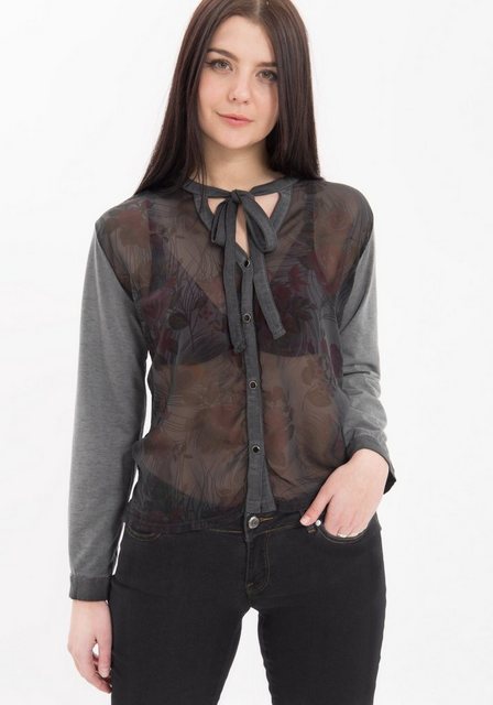 Way of Glory Shirtbluse mit floral bedrucktem Chiffoneinsatz