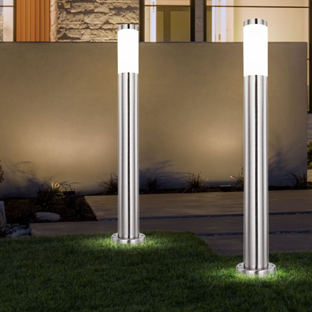 etc-shop Leuchtmittel Außen-Stehlampe, Vorgarten Edelstahl LED LED Außenstehlampe Gartenlampe Warmweiß, aus Garten inklusive,