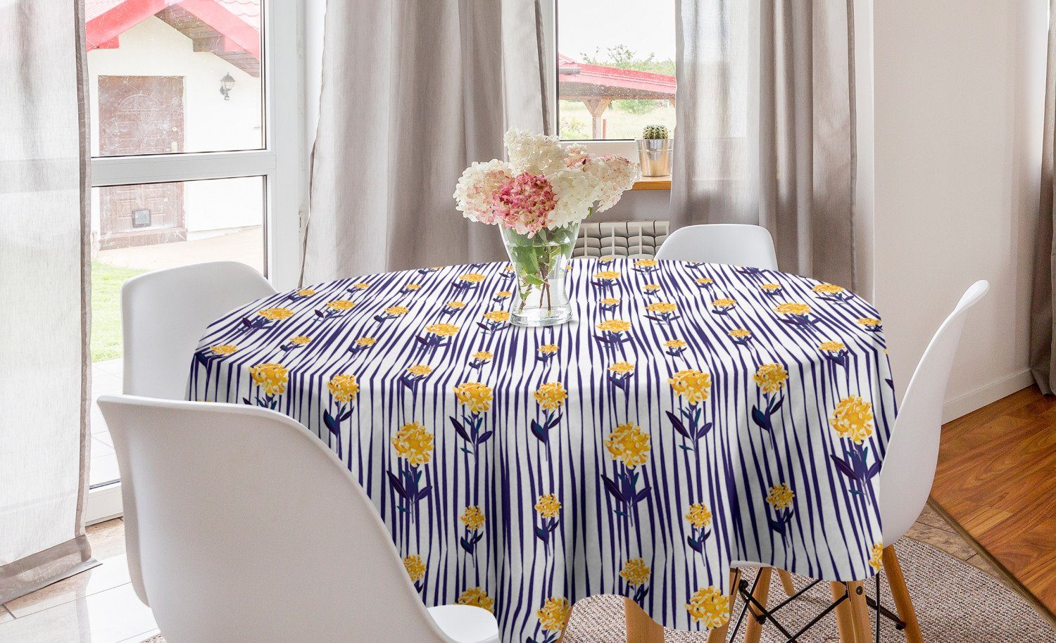 Abakuhaus Tischdecke Chrysantheme-Muster Abdeckung Dekoration, Küche Blumen Esszimmer Kreis Tischdecke für