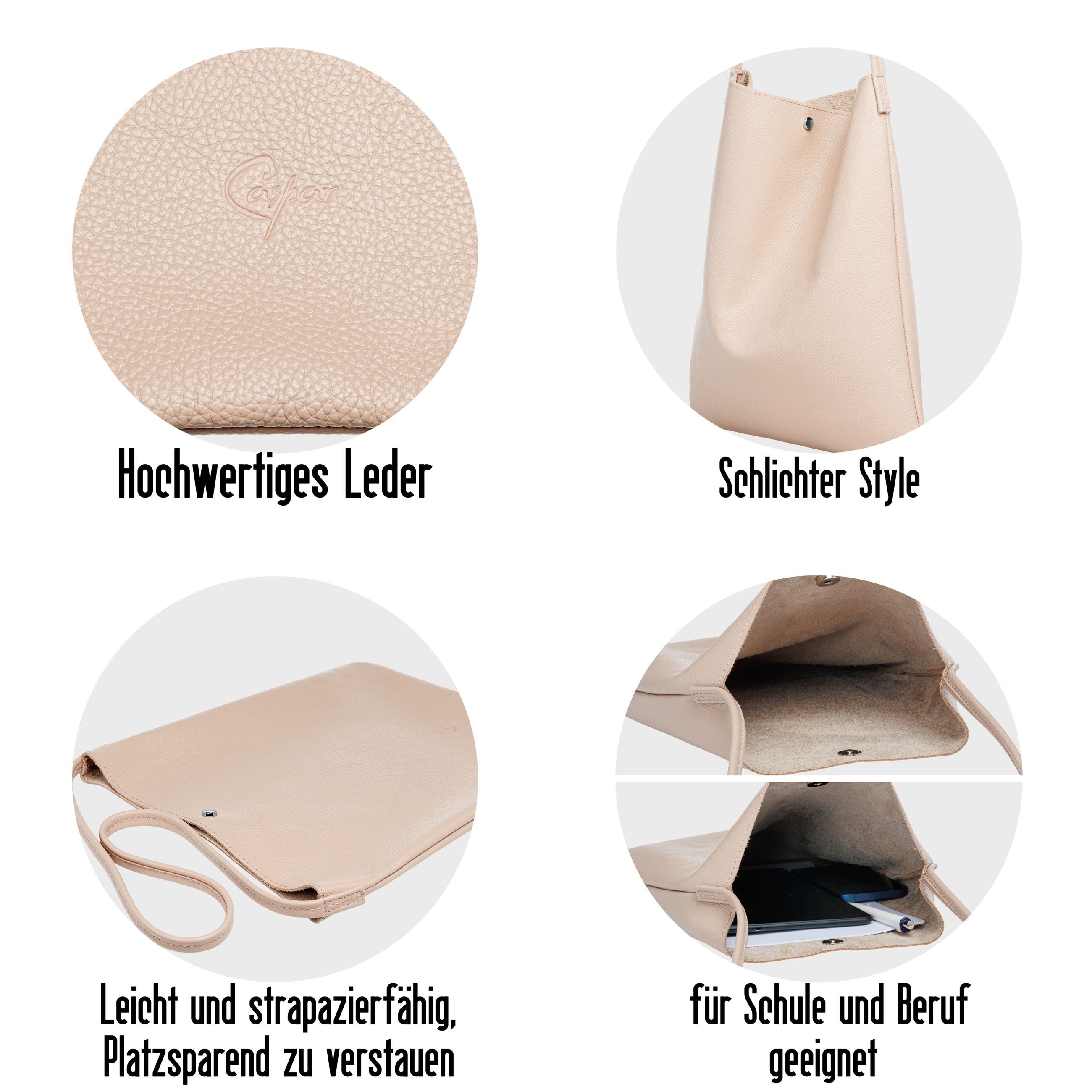 Caspar Schultertasche Mittelgroßer Leder Shopper Damen Tasche - CLASSIC LINE - Modell No.822, Casual, leicht & unempfindlich - 100% Echtleder - Handmade in Italy