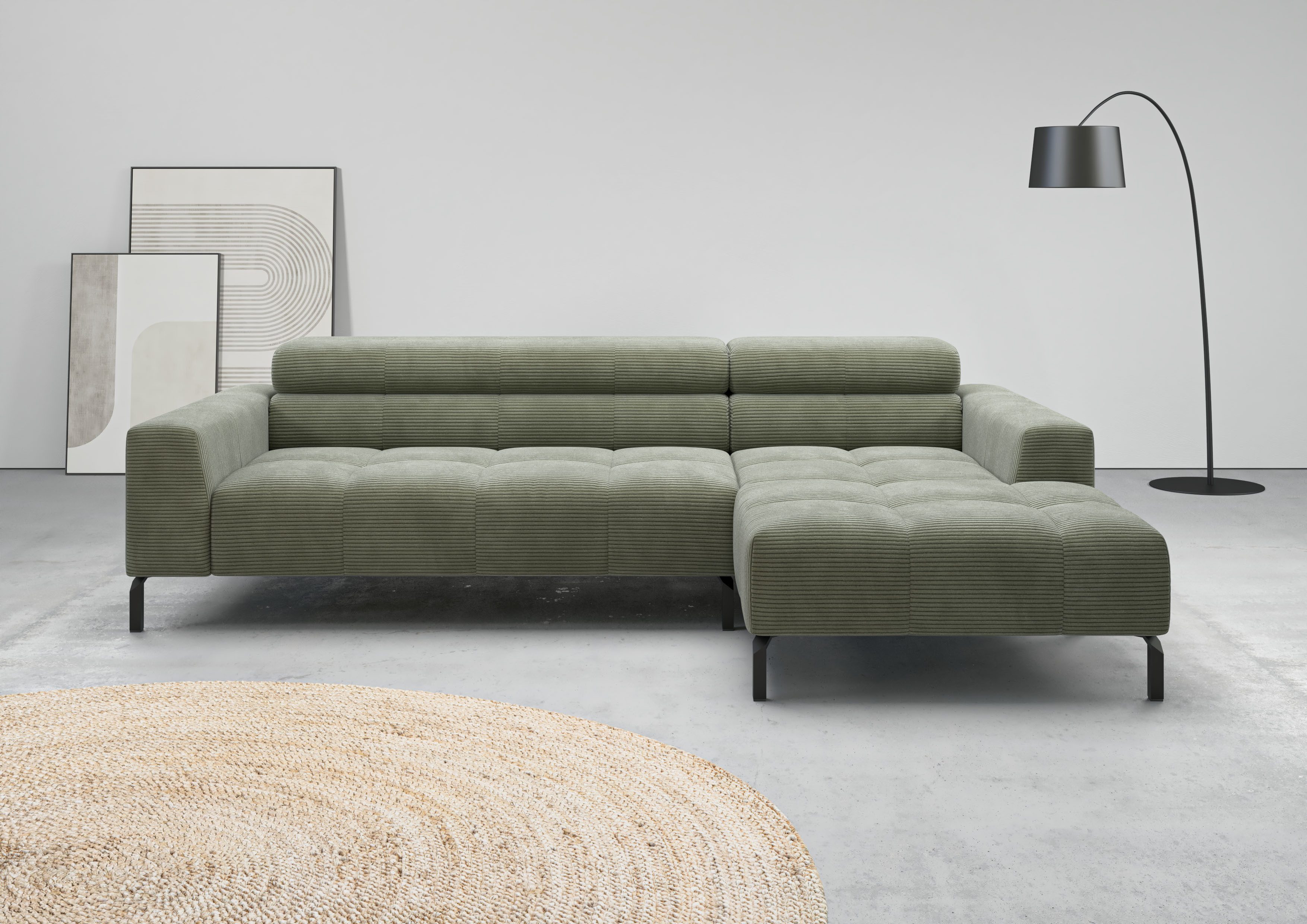 Ecksofa Claya, 258 cm breit, L-Form, Kopfteilverstellung