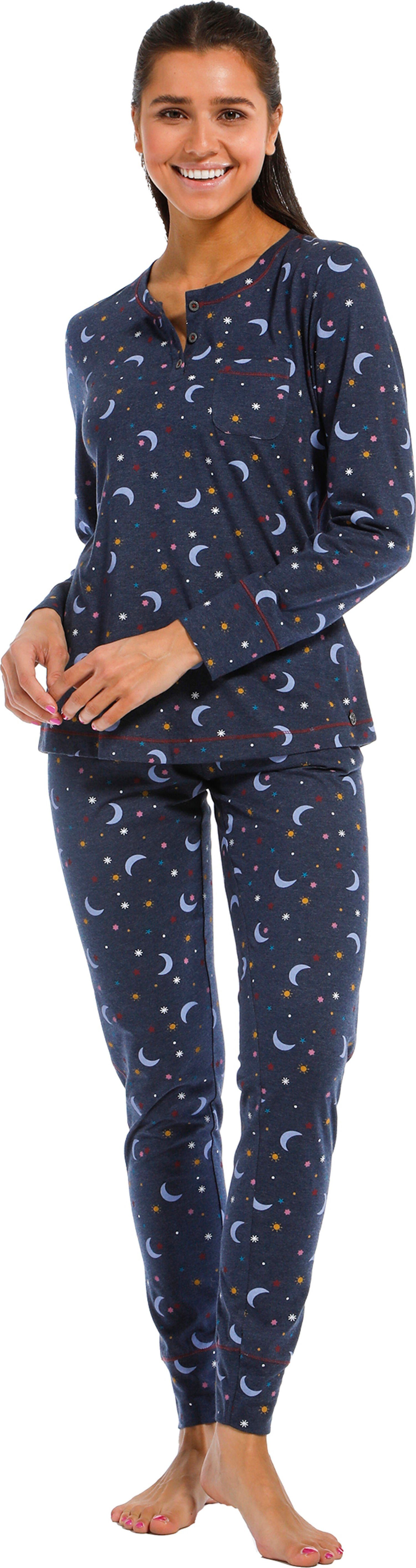 (2 Rebelle Schlafanzug tlg) Damen Allover Mond Sterne Sonne und Pyjama Rebelle