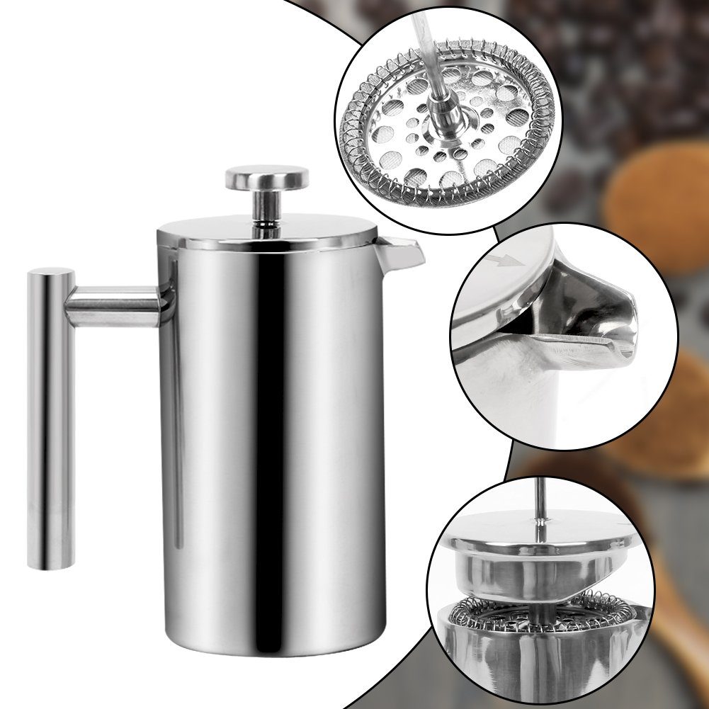 OSTWOLKE French Press Kanne, 1l Kaffeekanne, Doppelwandig Kaffeepresse