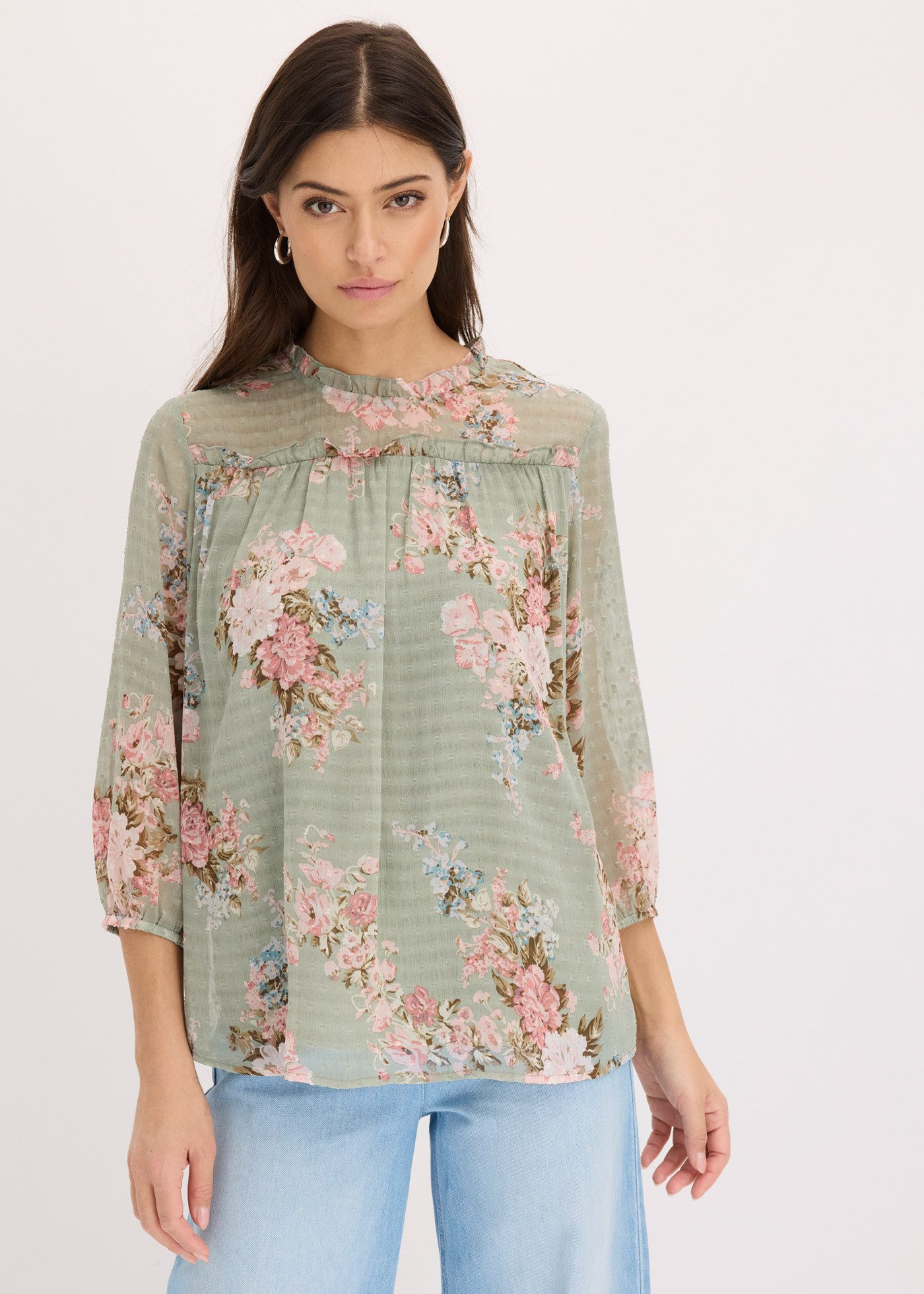 bonprix Tunika eleganter Stil, ausgestellte Passform, mit 3/4-Ärmeln günstig online kaufen