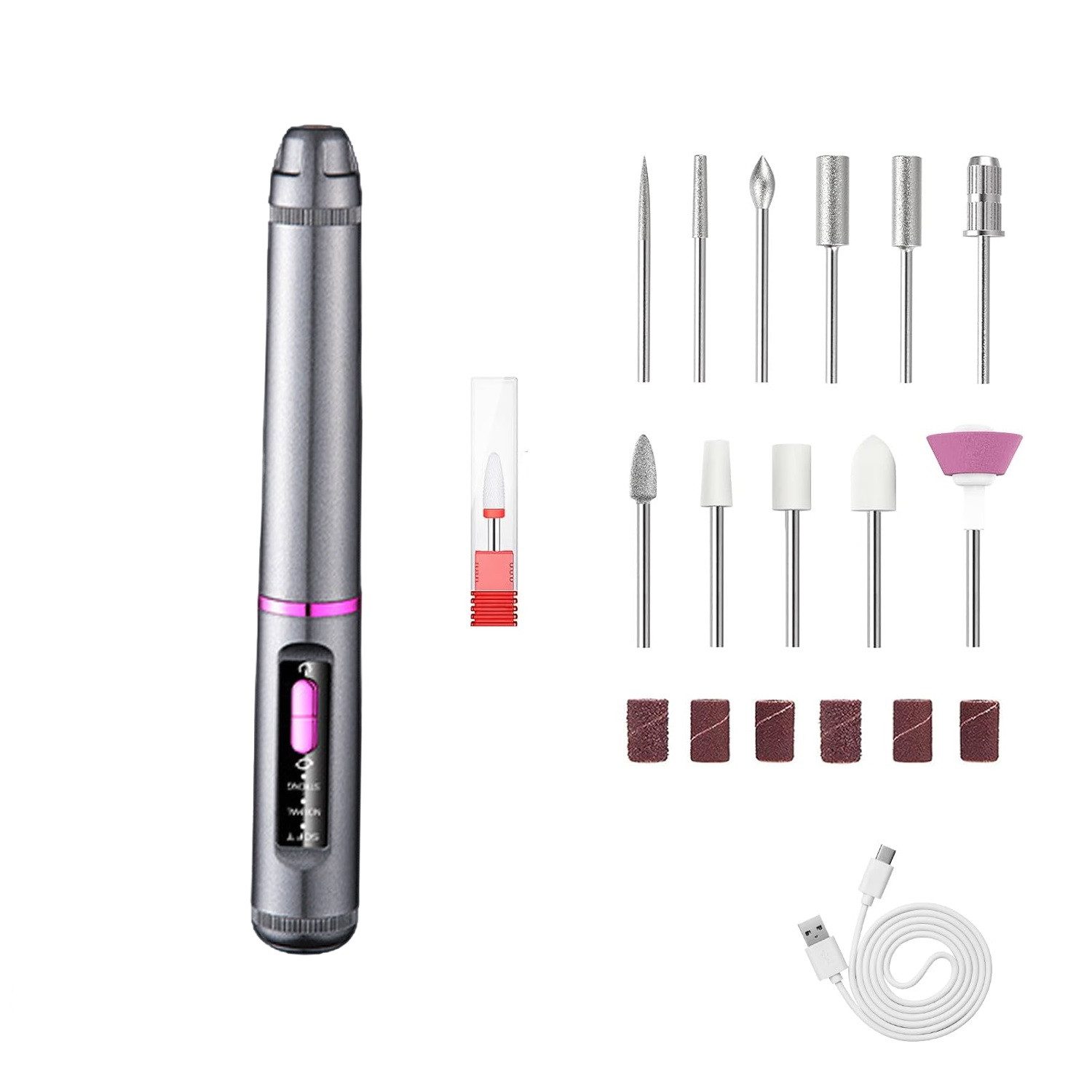 Refttenw Maniküre-Pediküre-Set Elektrisches Pediküre Set 12 in 1 Nagelfräser Kabellos, 10 Aufsätze, mit LED-Licht, Wiederaufladbar, für Gelnägel Acrylnägel