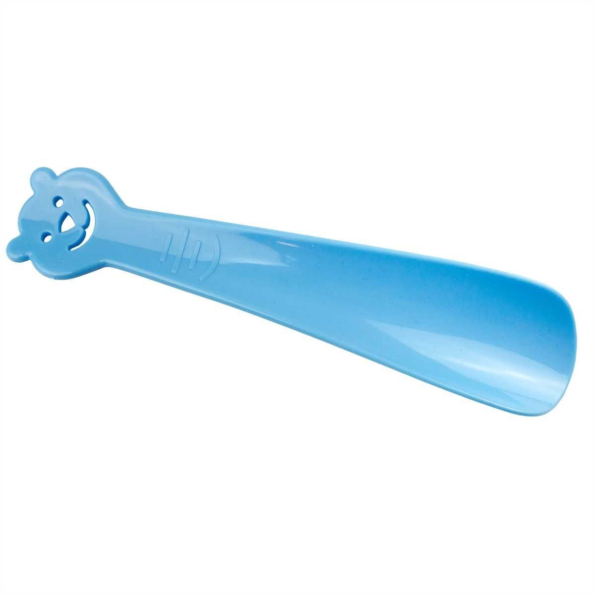 Lantelme Schuhlöffel 4 Stück Set Kinderschuhlöffel mit Motiv Kinder Schuhanzieher Bunt (4 Stück Schuhlöffel im Set aus Kunststoff), Farben Blau, Gelb, Grün und Rosa, Deutsche Herstellung