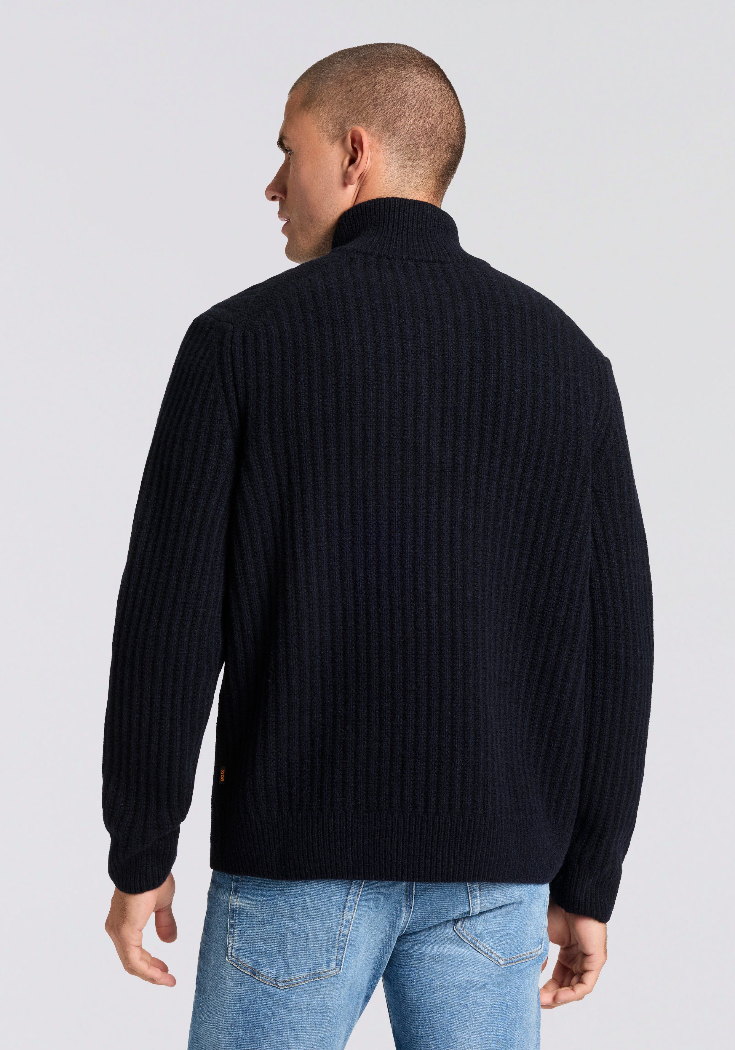 BOSS ORANGE Strickpullover Kwinter Troyer-Kragen, Rippstrick, relaxed fit