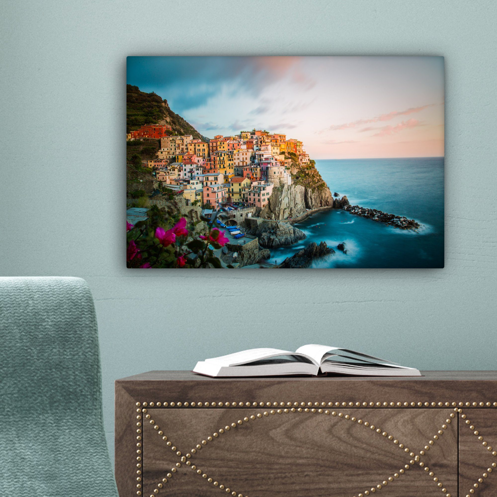 OneMillionCanvasses® Leinwandbild 30x20 Italien Leinwandbilder, Wanddeko, cm St), - - Felsen (1 Aufhängefertig, Wandbild Monterosso