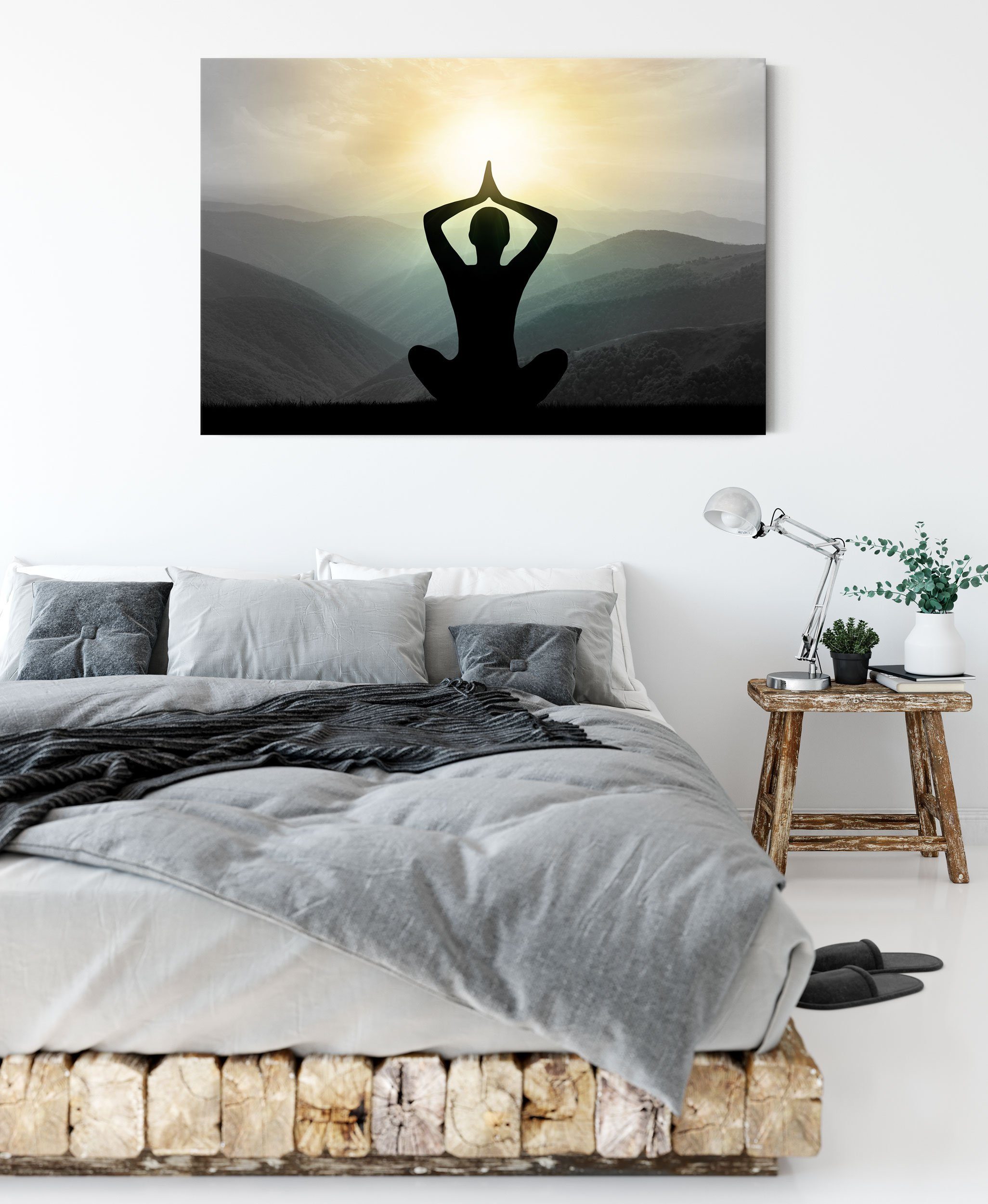 (1 bespannt, Yoga und und Pixxprint Meditation inkl. fertig Meditation, Leinwandbild Zackenaufhänger St), Leinwandbild Yoga