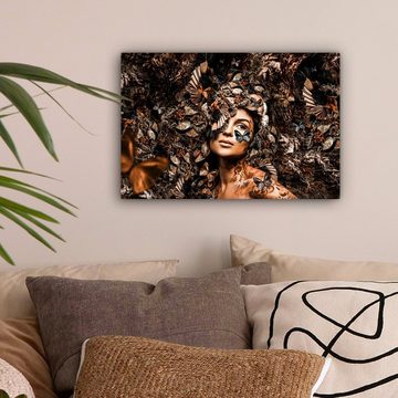 OneMillionCanvasses® Leinwandbild Frau - Luxus - Pflanzen, Frau - Schmetterlinge (1 St), Wandbild Leinwandbilder, Aufhängefertig, Wanddeko, 30x20 cm