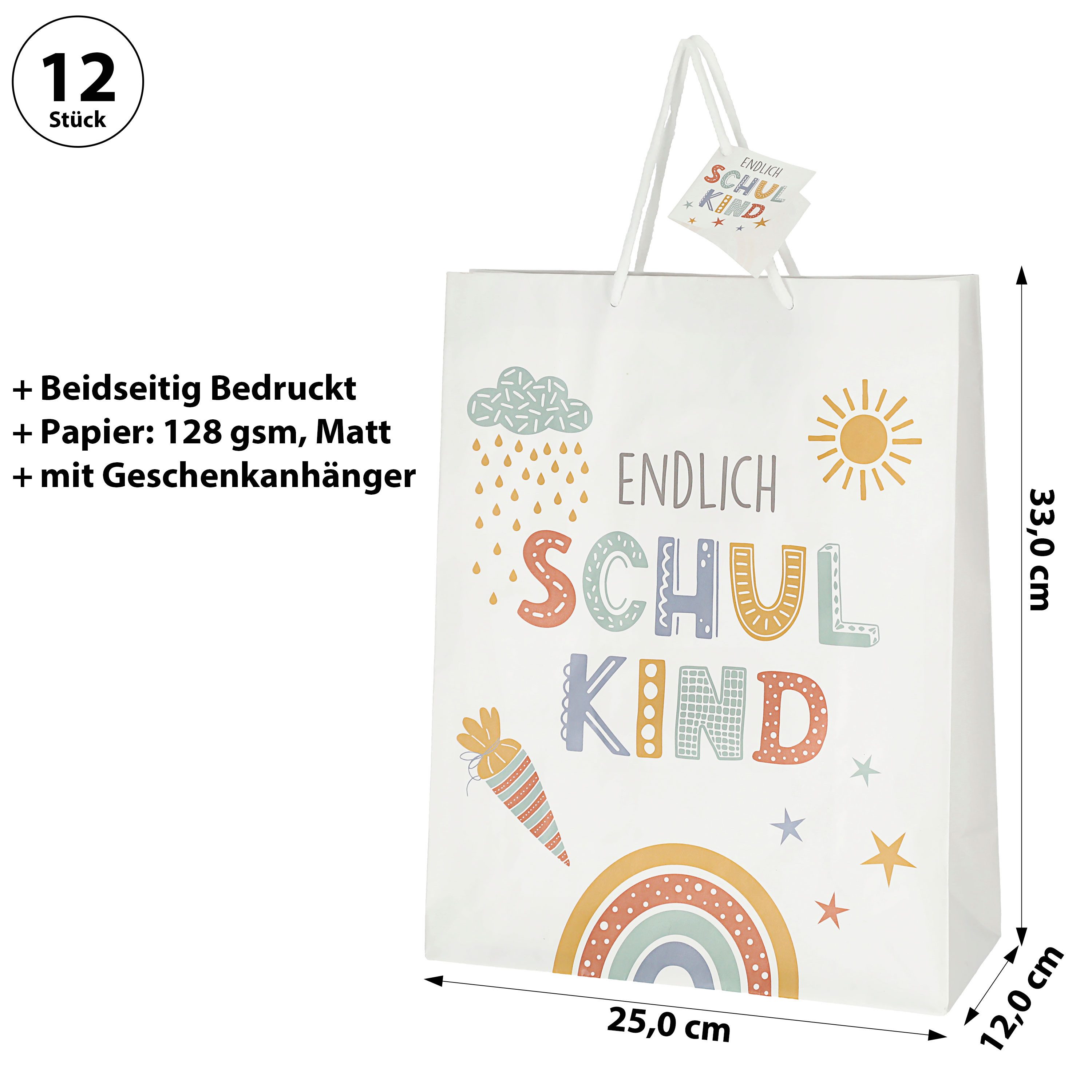 Thumbnail - CEPEWA Geschenkpapier Geschenktüte 'Endlich Schulkind' 12er Set 25x33x12cm Papier 128g/m²