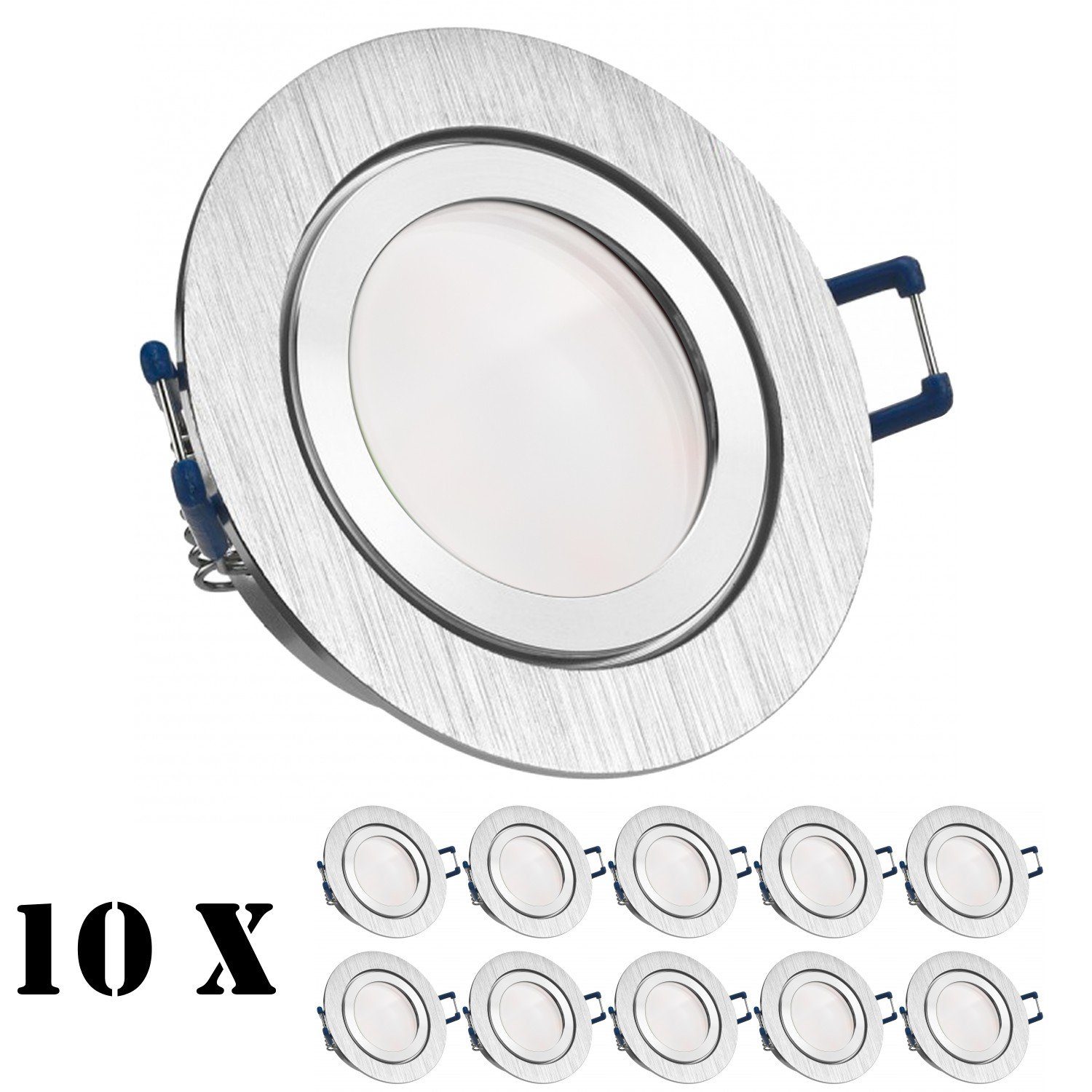 gebürstet 10er extra Set LED Einbaustrahler Einbaustrahler mi LEDANDO in LED aluminium IP44 flach
