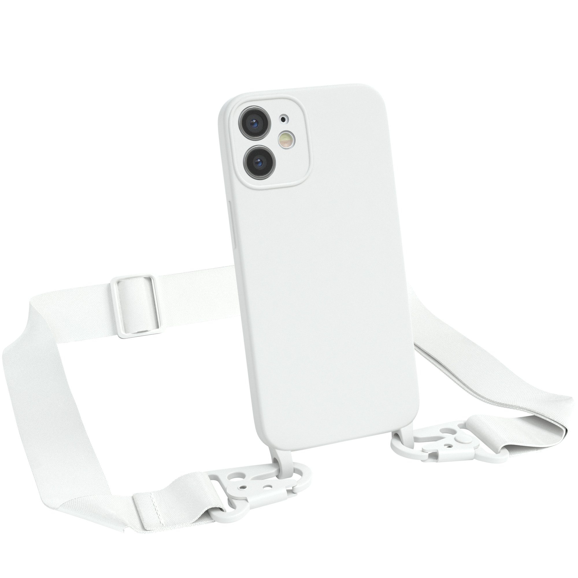 EAZY CASE Handykette Breitband Kette für Apple iPhone 12 Mini 5,4 Zoll, Ketten Hülle 2in1 Handyhülle mit abnehmbarer Kette Karabiner Bag Weiß