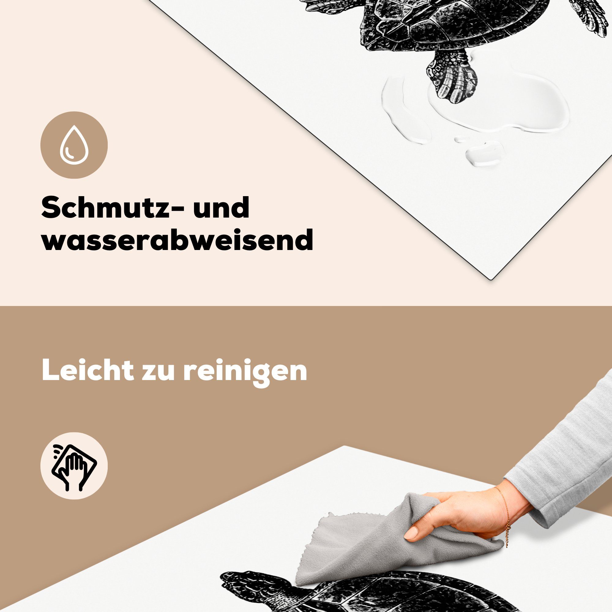 - Herdblende-/Abdeckplatte Ceranfeldabdeckung, 78x78 für cm, Tiere, Schildkröte (1 Vinyl, MuchoWow - Jahrgang Arbeitsplatte küche tlg),