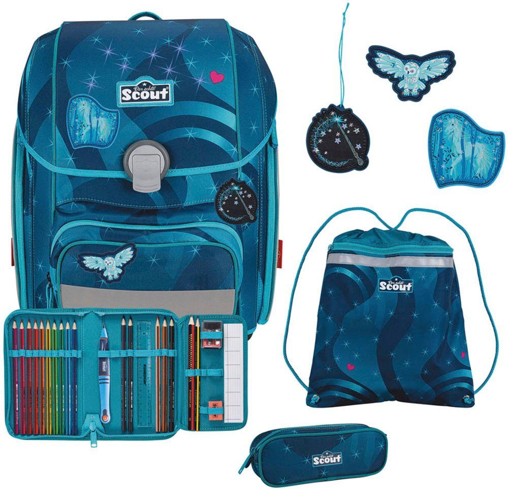 Scout Schulranzen Genius LED, Heaven (Set, 4-tlg), mit LED-Blinklicht & 2 Funny Snaps; enthält recyceltes Material