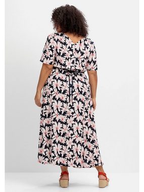 Sheego Maxikleid Große Größen mit Blumenprint und Bindeband hinten