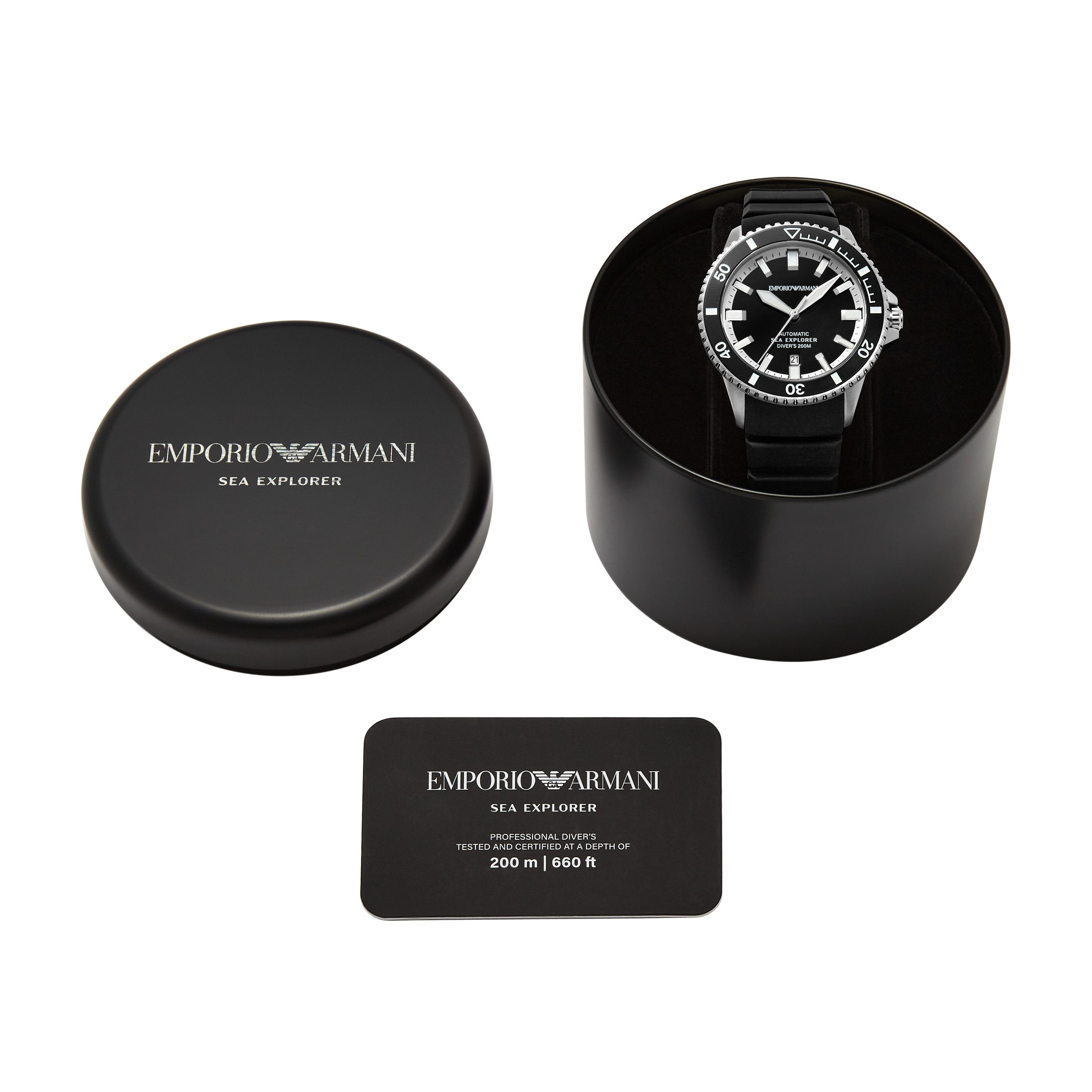 Emporio Armani Automatikuhr AR60086, Armbanduhr, Herrenuhr, Mechanische Uhr, Silikonarmband, analog, Tag