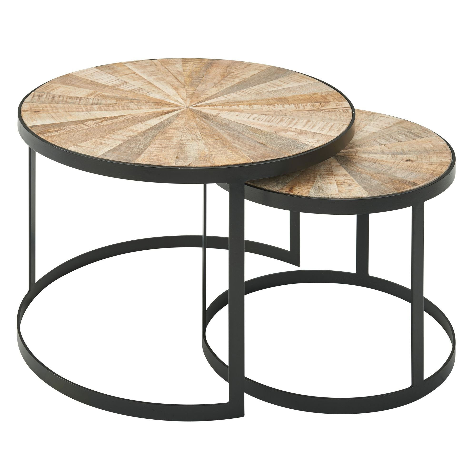 Couchtisch Design Couchtisch 2er Set Mango Massivholz Satztisch Rund, Wohnzimmer