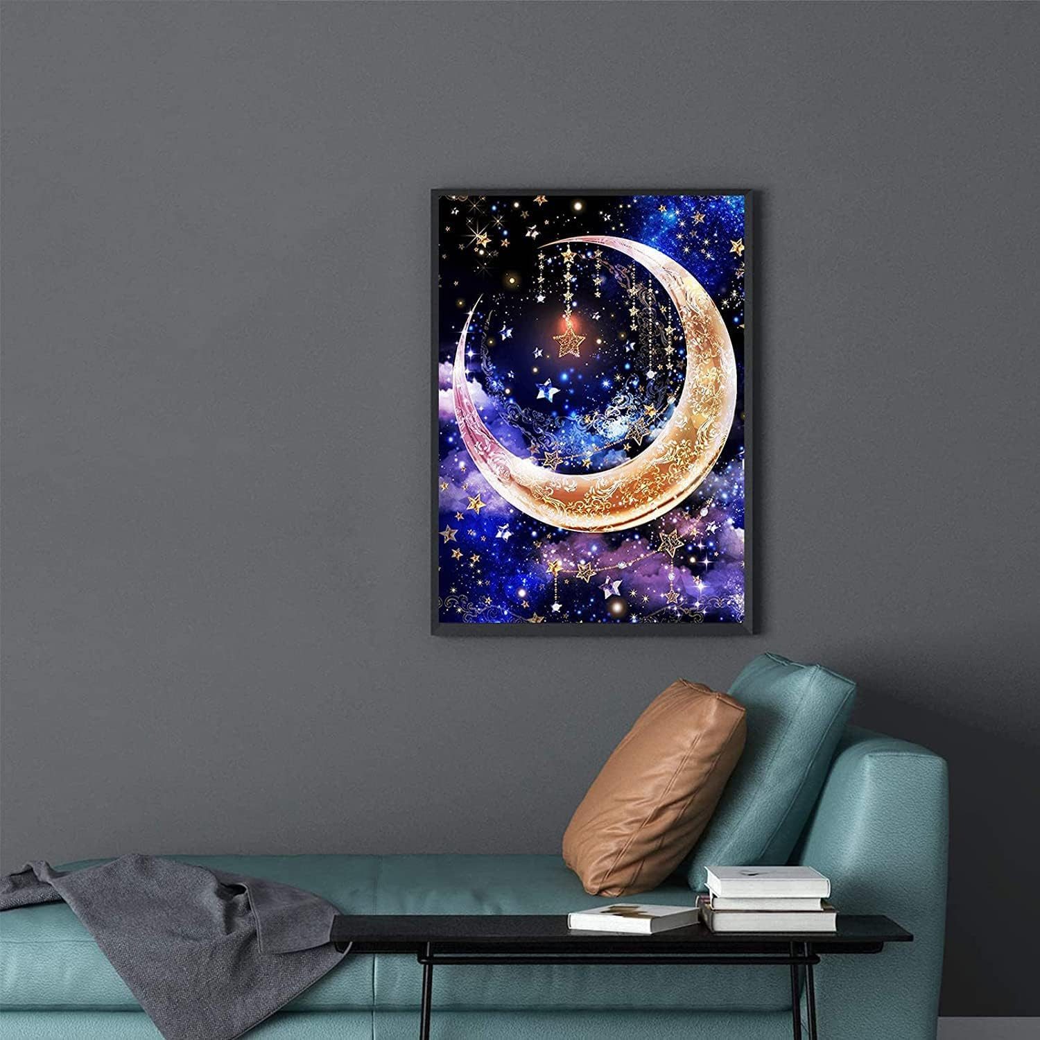 LA CUTE Malen nach Zahlen 5D Diamant Painting Funkelnder Mond Set für kreative DIY-Dekoration. (DIY Diamant Painting Set für kreative Bastelprojekte., Inklusive HD-Leinwand (40x30 cm), runden Diamanten, Klebestift), Hohe Haftung, langlebig, brilliante Diamanten, stressabbauend.