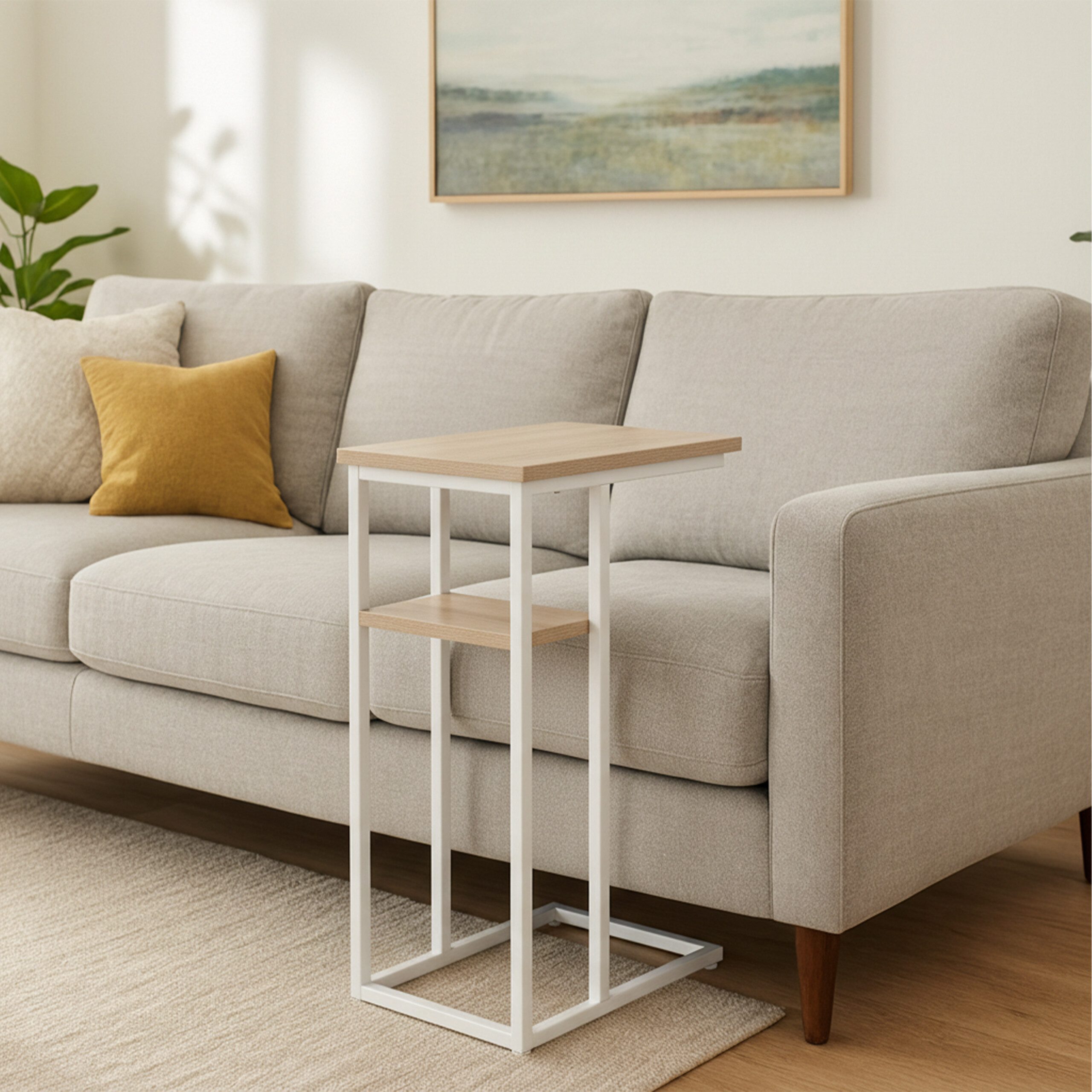 relaxdays Beistelltisch mit 2 Ablage, Weiss-braun günstig online kaufen