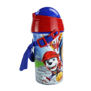 PAW PATROL Trinkflasche Paw Patrol Kinder Wasserflasche, Flasche mit integriertem Trinkhalm Tragegurt 500 ml Chase Rubble