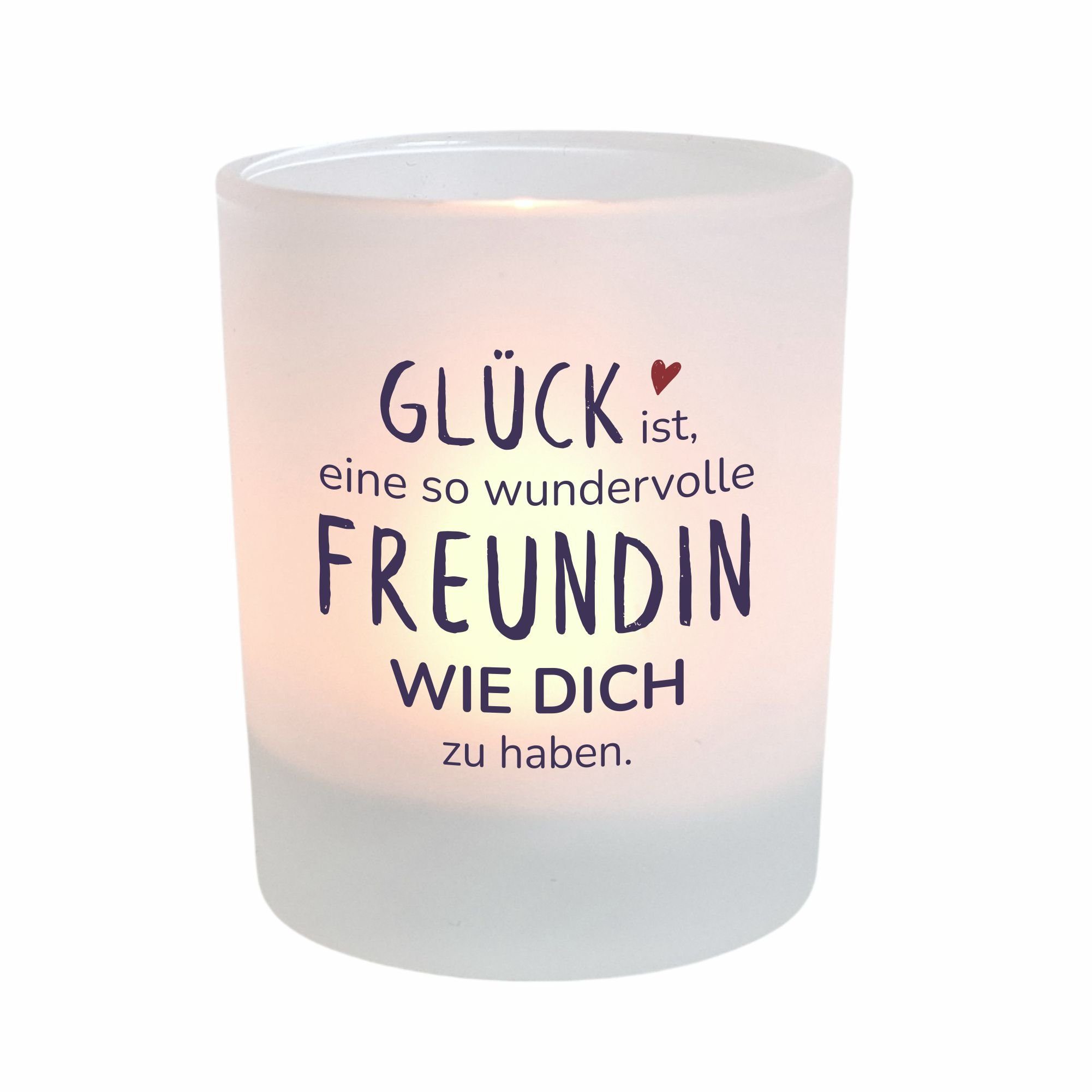 KÜSTENGLÜCK Windlicht Glücksfreundin; Geschenk für Freundin; Teelichtglas mit Spruch (1 St), aus Glas