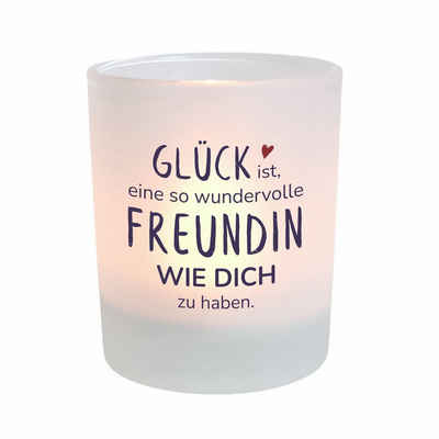 KÜSTENGLÜCK Windlicht Glücksfreundin; Geschenk für Freundin; Teelichtglas mit Spruch (1 St), aus Glas