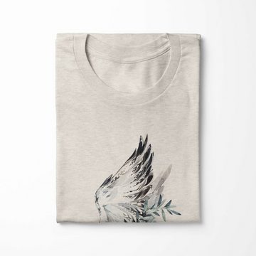 Sinus Art T-Shirt Herren Shirt Organic T-Shirt Aquarell Motiv Falke Blumen Bio-Baumwolle Ökomode Nachhaltig Farbe (1-tlg)
