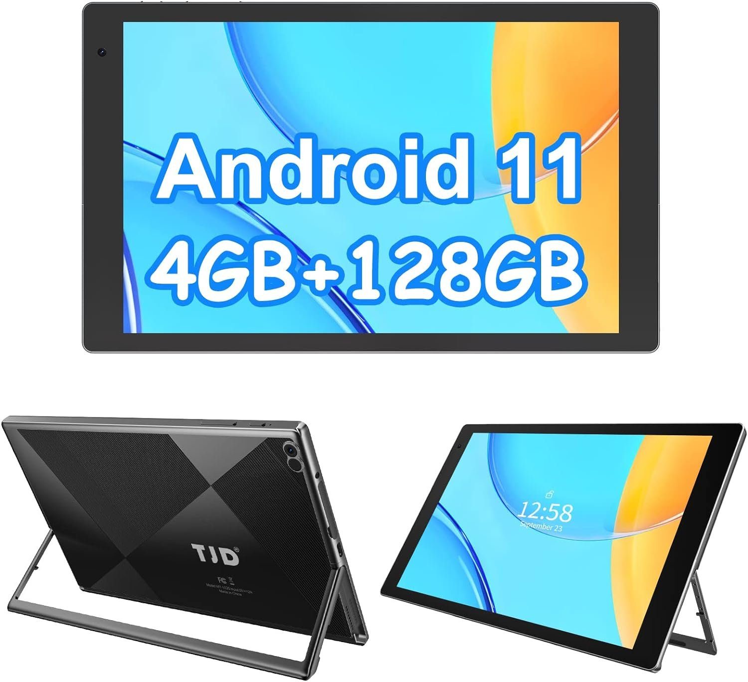 TJD Tablet (10,1", 128 GB, Android 11, Tablets mit Halterung, 4GB RAM, FHD IPS, 8MP+2MP Kamera Wi-Fi, 6000mAh)