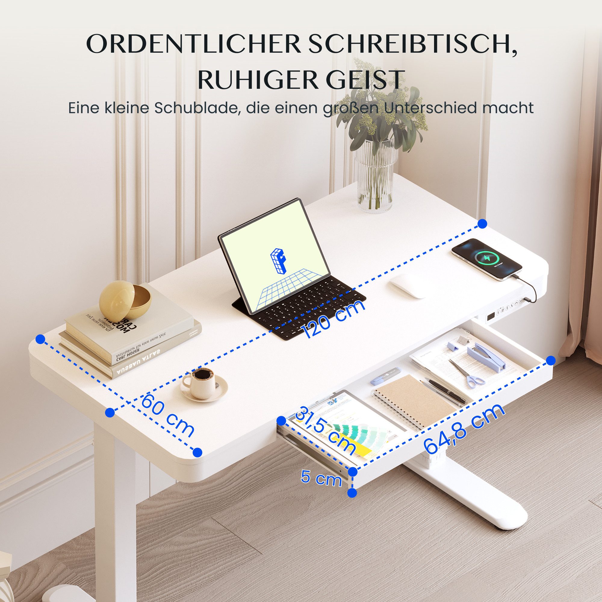 FLEXISPOT Schreibtisch Höhenverstellbarer Schreibtisch MIT Schubladen (mit LED-Höhenanzeige, 4 Speicherhöhen, Anti-Kollisionssystem, USB-C Anschluss), EINFACHE  – Bild 4 von 5