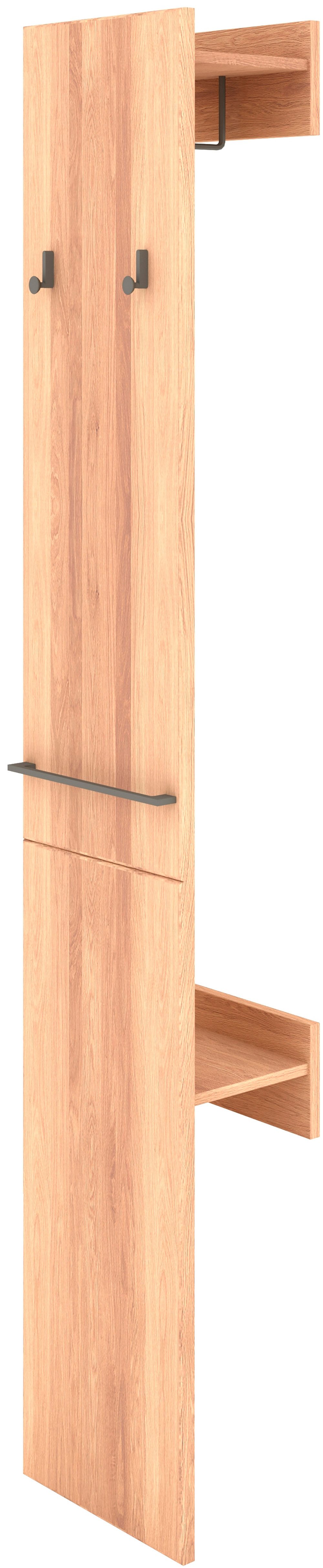 Musterring Garderobe Sorrent, Garderobenpaneel, Wandregal, massiv Eiche (Flurgarderobe, B 38 / H 194 / T 23 cm), mit Ablage & Haken