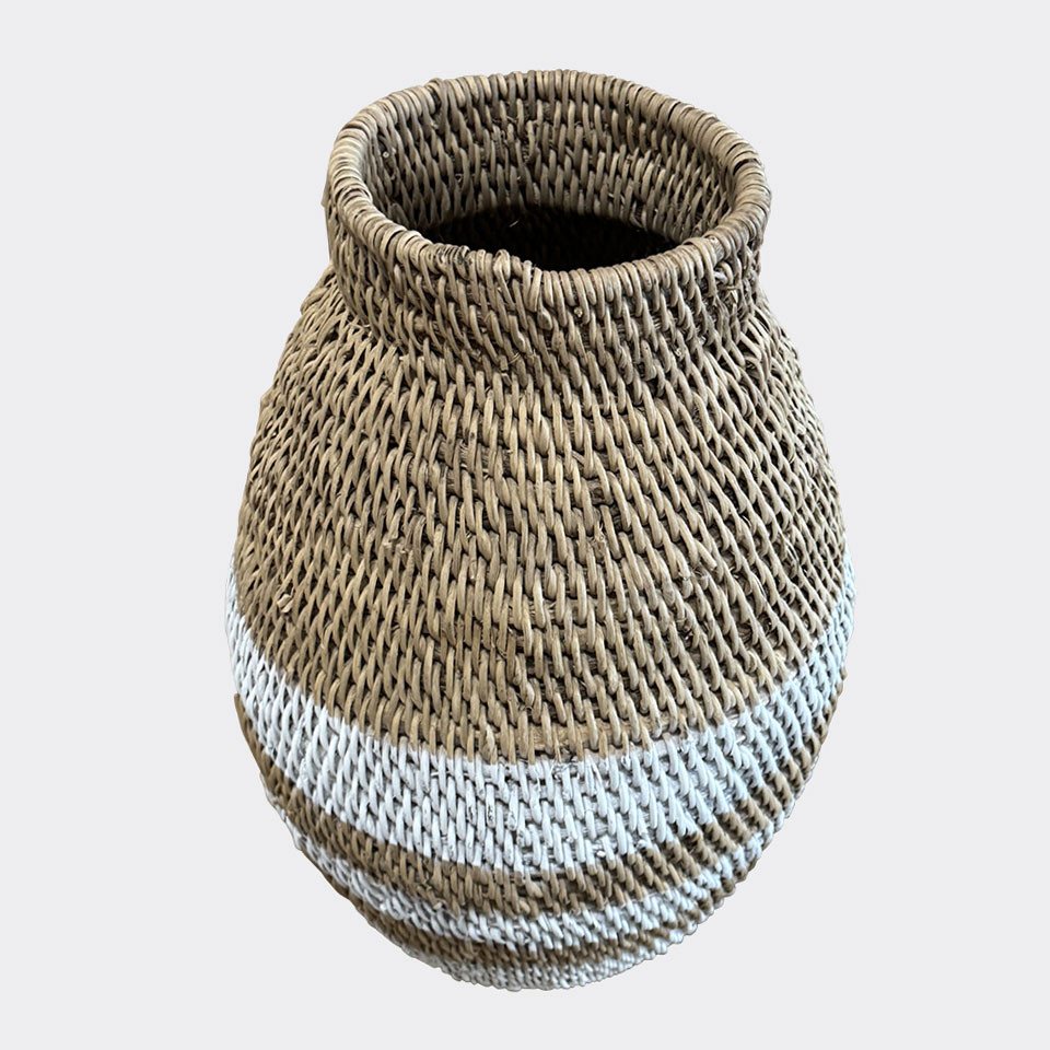 Thumbnail - African Rainbow Craft Weidenkorb (Bohero Korb Bemalt - Naturfarben & Weiß - (Simbabwe) - XL)