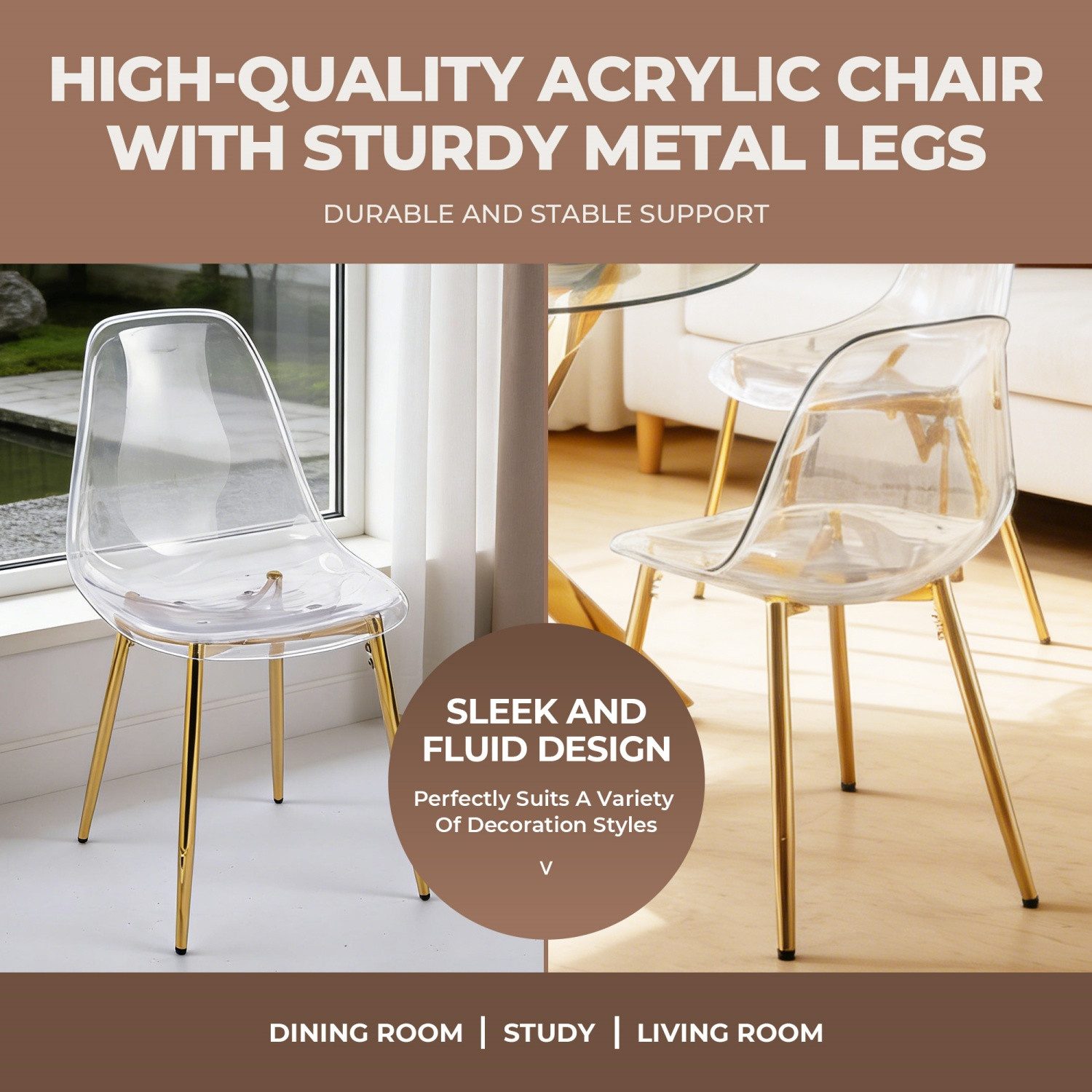 ANYSUN Esszimmerstuhl Esszimmerstühle 4er Set, transparentem Sitz (Moderne Küchenstühle mit Metallbeinen), Transparente Stühle für Esszimmer, Küche, Wohnzimmer